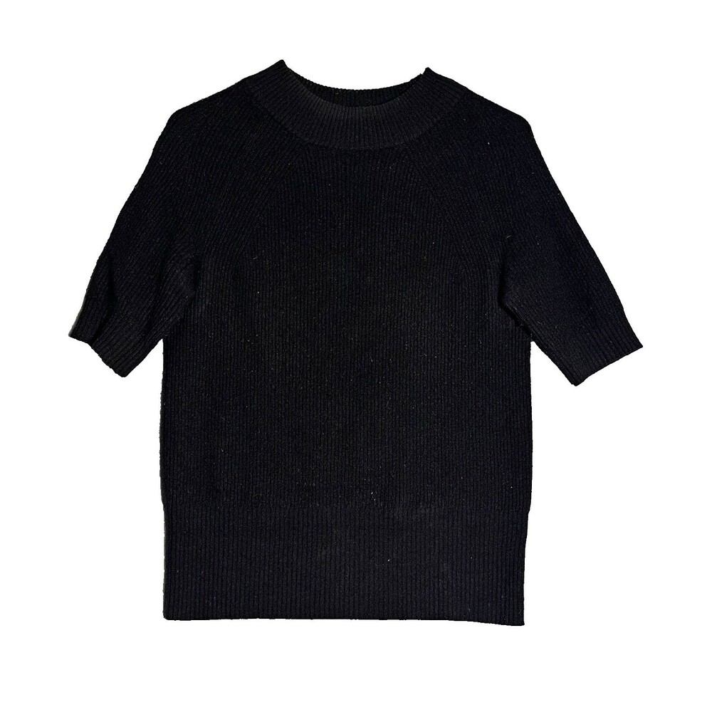 Lark & Ro Cashmere Ribbed Knit Sweater Womens S Crewneck Short Sleeve Black